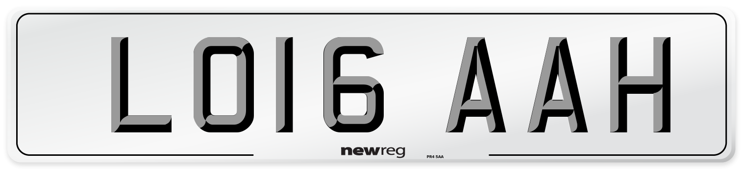 LO16 AAH Number Plate from New Reg